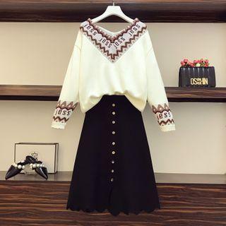 Lettering Sweatshirt / Midi A-line Skirt / Set