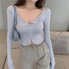 Button Knit Top Airy Blue - One Size