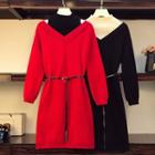 Mock Two-piece Cold-shoulder A-line Knit Dress