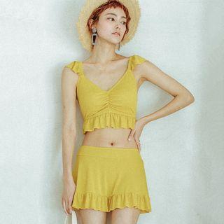 Set: Frill-trim Tankini Top + Skirt