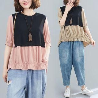 Panel Mock Two-piece Semi Sleeve T Shirt