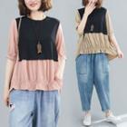 Panel Mock Two-piece Semi Sleeve T Shirt