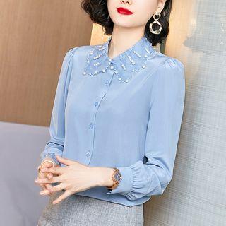 Faux Pearl Genuine Silk Blouse