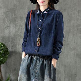 Floral Embroidered Corduroy Shirt