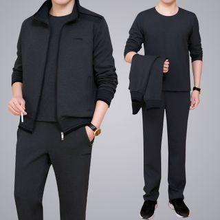 Zipped Jacket / Plain Sweatshirt / Straight Leg Pants / Set