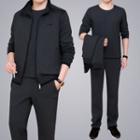 Zipped Jacket / Plain Sweatshirt / Straight Leg Pants / Set