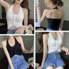 Sleeveless Button-up Cropped Halter Top