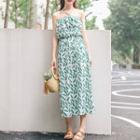 Leaf Print Halter Midi Sundress