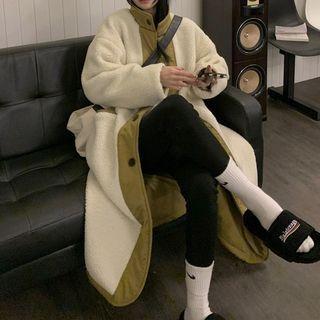 Long-sleeve Color-block Fleece Long Jacket