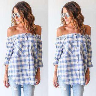 Off-shoulder Check Shirt