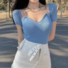 Mock Two-piece Chain Knit Crop Top