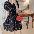 Floral Short-sleeve Mini A-line Wrap Dress