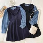 Long-sleeve Round Neck Ruffle-trim Knit Dress