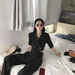 Pocket Detail Elbow-sleeve Cropped Blazer
