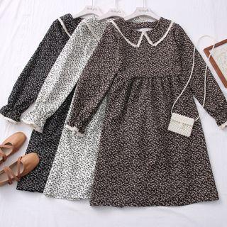 Lace-trim Peter Pan-collar Floral Midi Dress