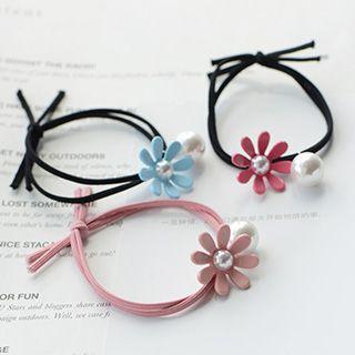 Flower Accent Faux Pearl Hair Tie