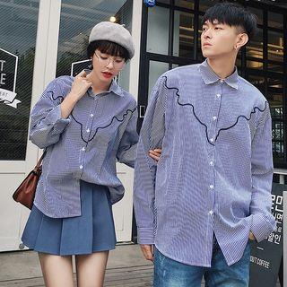 Couple Matching Pinstripe Long-sleeve Blouse