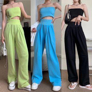 Lettering Print Dance Tube Top / Wide Leg Sweatpants