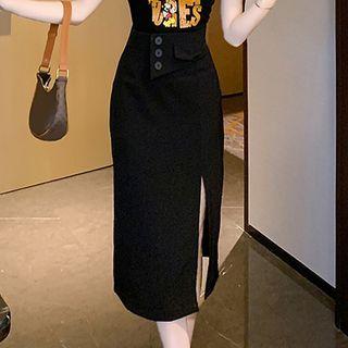High Waist Side-slit Pencil Skirt