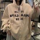 Lettering Embroidered Hooded Zip Jacket White - One Size