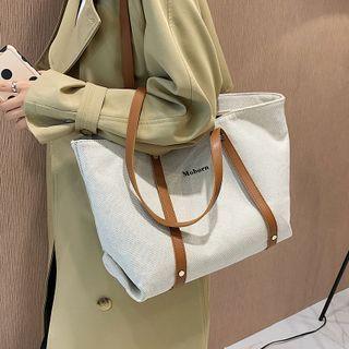 Letter Embroidered Tote Bag Off-white - One Size