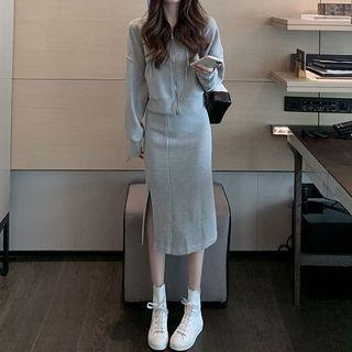 Set: Zip-up Hooded Jacket + Midi Skirt
