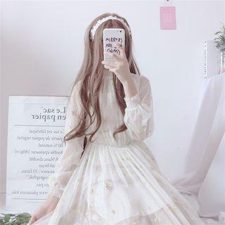 Set: Mesh Embroidered Long-sleeve A-line Dress + Slipdress