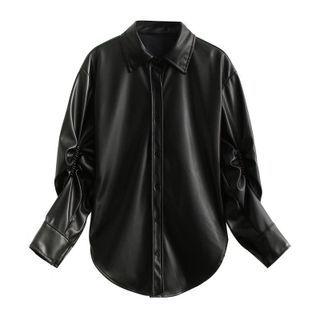 Asymmetrical Faux Leather Shirt Jacket