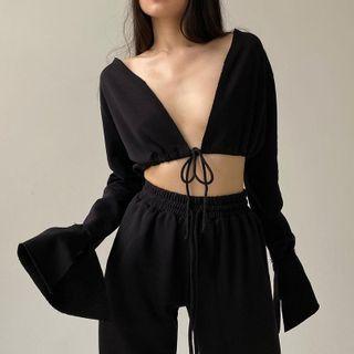 Plain Flared-cuff Cardigan