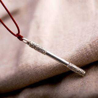 Bar Pendant Sterling Silver Red String Necklace