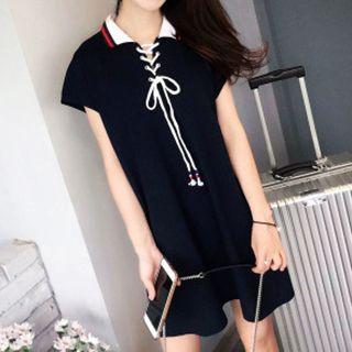 Lace Up Short-sleeve Dress