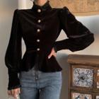 Button-up Velvet Blouse