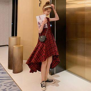Sleeveless Plaid Asymmetrical A-line Dress