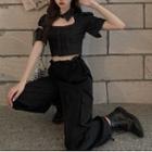 Short-sleeve Blouse / Straight Leg Pants