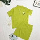 Set: Avocado-embroidered Polo Shirt + Pencil Skirt