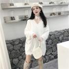 Long-sleeve Furry Long Sweater Lace Top - One Size