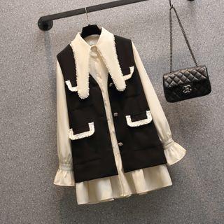 Long-sleeve Shirt Dress / Vest / Set