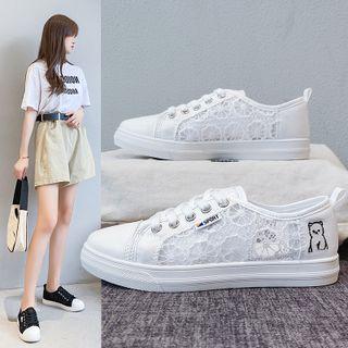 Lace Panel Platform Lace-up Sneakers
