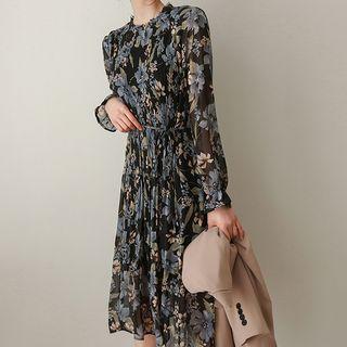 Crystal-pleat Tie-waist Floral Dress