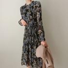 Crystal-pleat Tie-waist Floral Dress