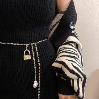 Lock Faux Pearl Pendant Waist Chain Silver - One Size