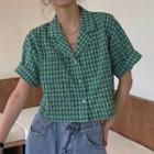 Short-sleeve Plaid Shirt Gingham - Green - One Size