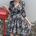 V-neck Bell-sleeve Floral Dress