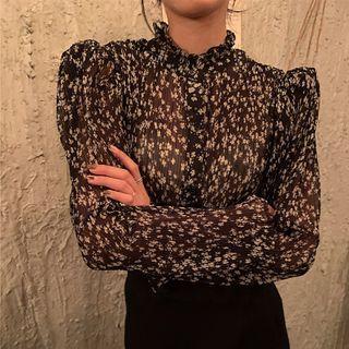 Floral Print Chiffon Blouse Floral Print - Black - One Size