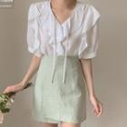 Short Sleeve Ruffled Blouse / A-line Skirt