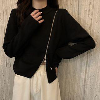 Zipped Crop Knit Top