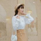 Long-sleeve Ribbon-neck Chiffon Blouse