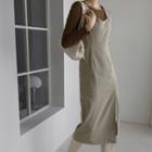 Slit-hem Checked Long Overall Dress