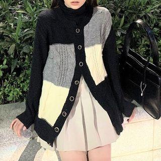 Color Panel Cardigan Cardigan - Black - One Size