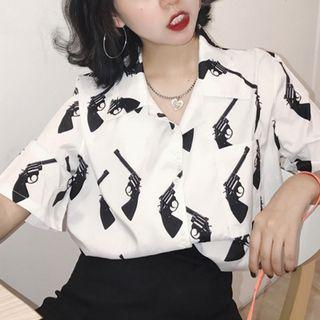 Gun Print Short-sleeve Blouse